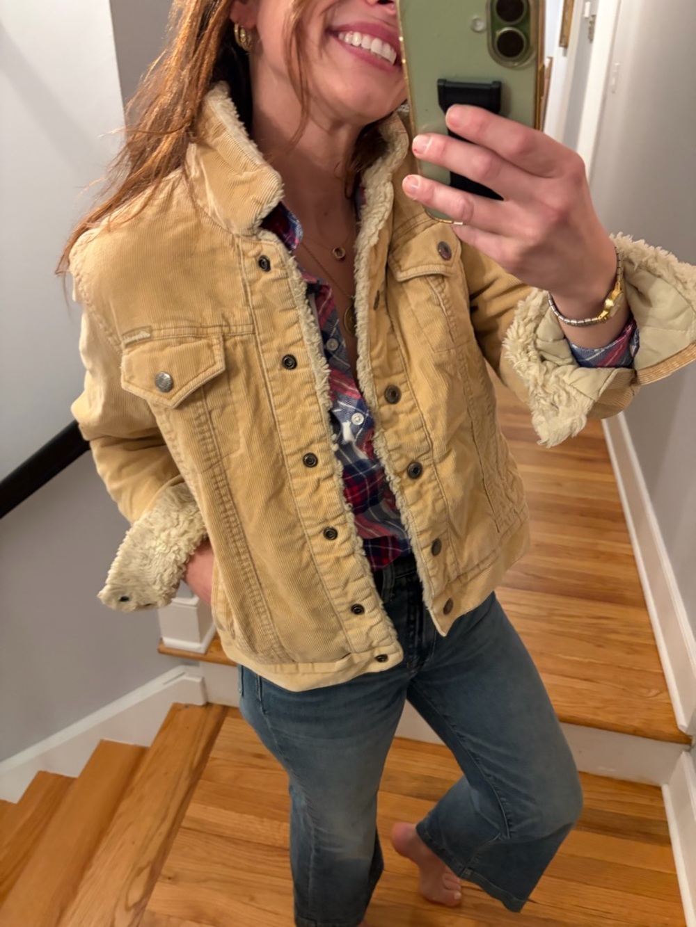 Aeropostale Sherpa Lined Corduroy Jacket Tan Fitted Size M y2k